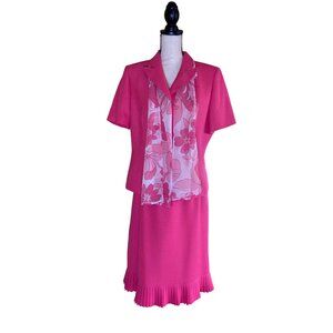 Le Suit Essentials Womens Size 12 Pink Suit Floral Scarf Career READ